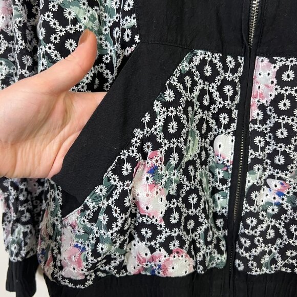 Entro Floral Embroidered Crochet Zip Up Hoodie Hooded Sweatshirt 100% Cotton - Picture 7 of 10
